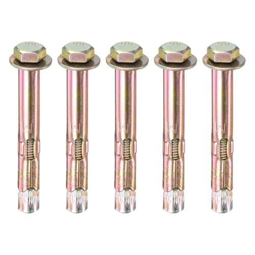 Image of M METERXITY 5-Pack Hex Expansion Bolt, M6x60mm Colored Galvanized Iron-Carbon Steel External Hex Expansion Bolts, Anti-Corrosion Metal Bolt for Concrete /Dry Brick /Block Walls
