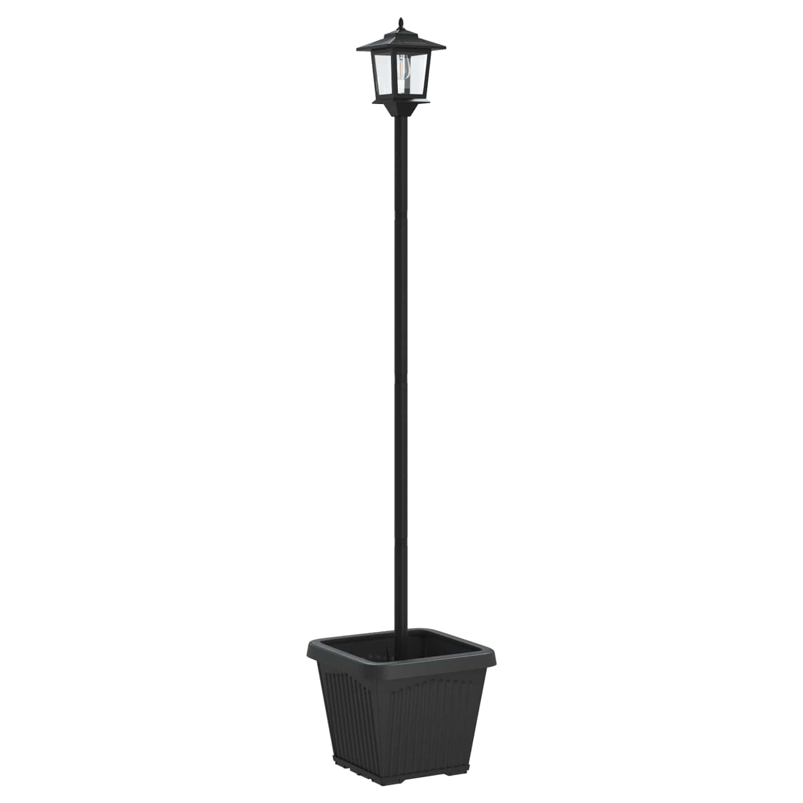 Solarna lampa uliczna z donicą, kolor czarny, 32 x 32 x 158 cm