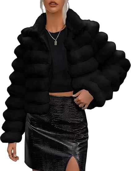 Arssm Womens Faux Fur Jacket Cropped Fluffy Long Sleeve Coat 2025 Winter Warm Shaggy Outwear