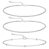 Feskive Ankle Bracelets for Women 14K Real Gold Silver Plated Ankle Bracelets Waterproof Heart Beads Rope Satellite Anklets Set Adjustable Layered Anklet Bracelets No Tarnish Summer Beach Jewelry Gift