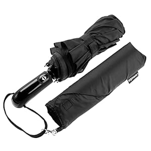 Ergonauts Windproof Vented Double Canopy Travel Umbrella with Teflon Coating – Portable Compact Foldable Lightweight Design and High Wind Resistance (Black)