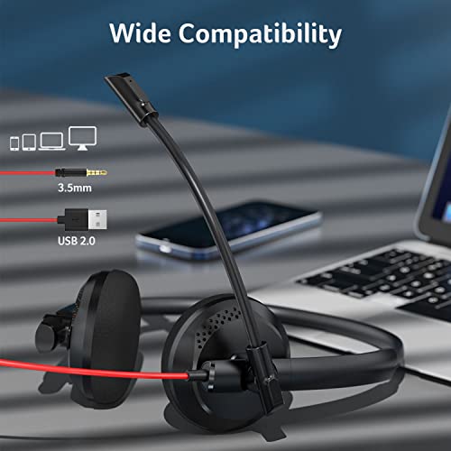 Nubwo Hw03 Usb Headset With Microphone For Pc With In-Line Control,Wired Headphones With Mic For Mac,Laptop,Smartphone,Business & Students Essentials #TOP2
