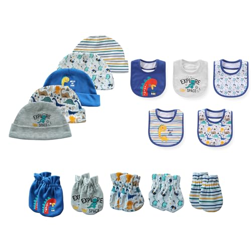 Image of JELYLOVE 15 Pack Unisex New Born Boy Girls Hats Mittens Sets Cotton Soft Infant Accessory 0-6 Months Baby Essentials