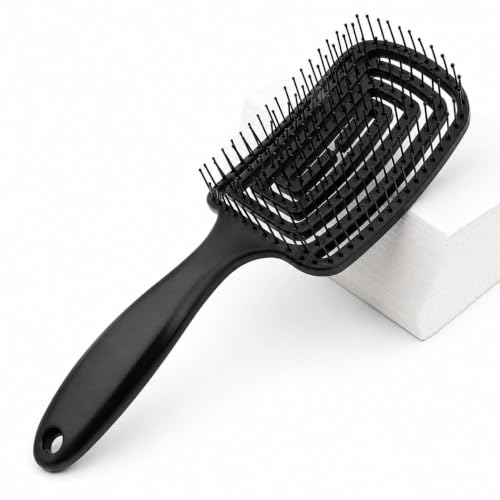 Image of Premium 3D Detangling Hair Brush for Women & Men- Anti Hair Fall Comb for Curly, Wavy & Straight Hair | Hair Straightening Brush, Wet & Dry Styling Brush | Scalp Massager, Frizz Control & Tangle Free Grooming Brush (PACK OF 1) (BLACK)