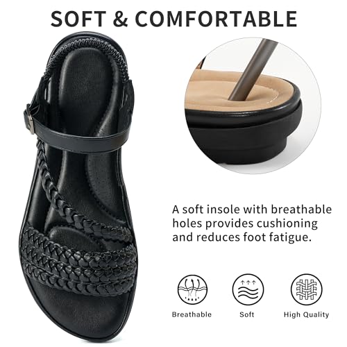 Image of Aomigoct Dressy Womens Sandals Summer: Comfortable Strappy Flats Sandals Women - Casual Walking Woman Shoes