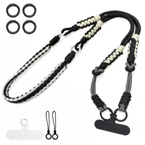 [Oumino] スマホストラップ ショルダー 携帯ストラップ スマホ iPhone 対応 ショルダーストラップ 肩掛け 極太 ネックストラップ ハンドストラップ 首掛け バッグストラップ おしゃれ 編み込み 分割可能 アウトドア 可愛い 全機種対応 (ブラック)