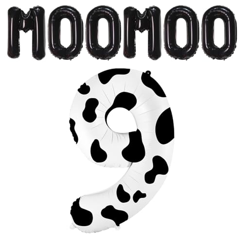 Image of 40 Inch Cow Print Balloons - Number 9 Balloons for 9th Birthday Decorations, Large Cow Number Balloons for Western Party Decor