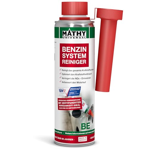 MATHY-BE Benzin System Reiniger (250 ml) - Zertifizierter Benzin Reiniger - Benzin Additiv - Hochwirksamer Ventil-Reiniger - Benzin Zusatz