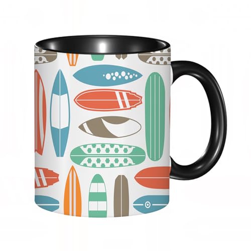 reyawdf Caneca original personalizada, prancha de surf colorida padrão náutico de surf com ilustracio, 330 ml, cerâmica, presente criativo para café, chá, presente de aniversário e Natal - adequada