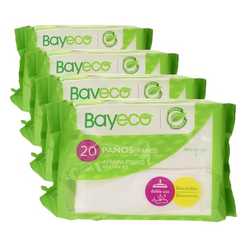 Bayeco - Paños Atrapa Polvo - Comodidad y eficacia en un solo gesto - Adaptable a cualquier mopa - Limpian y abrillantan en una sola pasada - No dejan pelusa -, 20 Unidades (Paquete de 4)