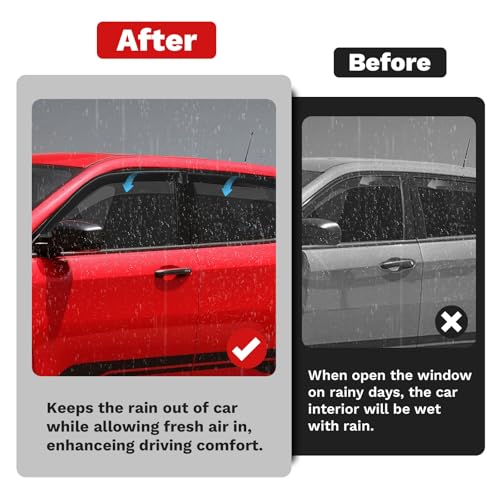 Image of Compass Window Visors - Rain Guards for 2017-2026 Jeep Compass Accessories Outside-Mount Tape-On Side Window Wind Deflectors Vent Visors Shades Rainproof Black 4PCS