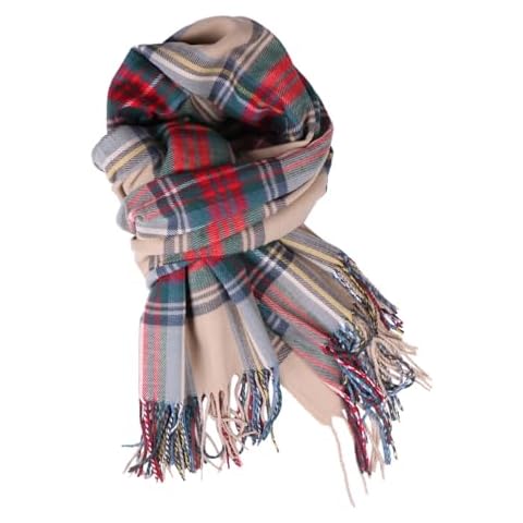 TZ Promise Women Tartan Plaid Scarf Warm Soft Cashmere Feel Giant Winter Shawl Wrap (Camel) Cover