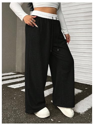 SOLY HUX Women's Plus Size Sweatpants Elastic High Waisted Wide Leg Baggy Pants with Pockets3