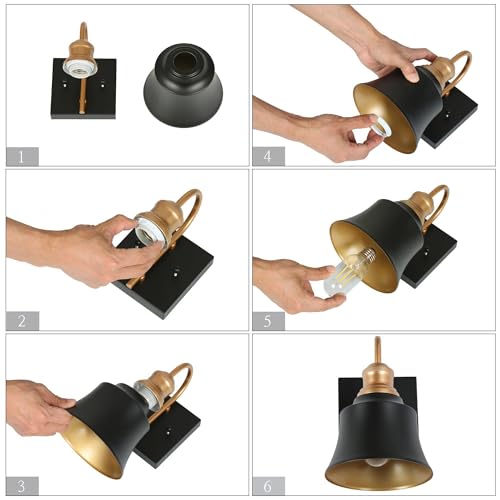 Image of KSANA Sconce Wall Lighting, Black and Gold Wall Mount Light Fixtures Modern Farmhouse Wall Sconces for Bedroom Living Room Hallway