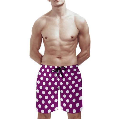 Hawaiian Shorts for Men - Comfy Purple Polka Dot Print Mens Swim Trunks Bathing Suits with Mesh Lining2