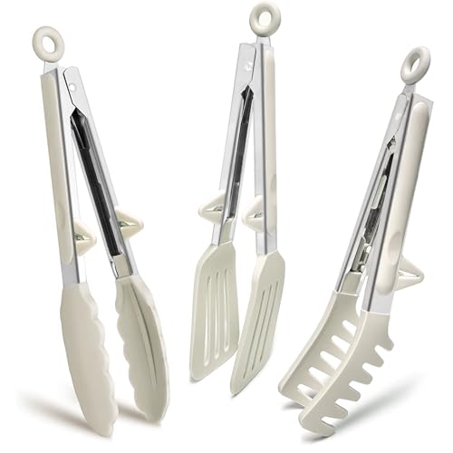 Edelstahl Küchen zangen mit Silikonspitzen, 3 Stück 23cm Gri