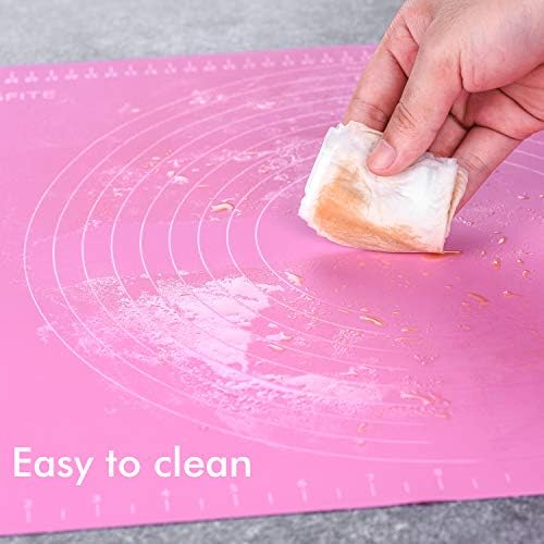 LONGFITE Silicone Pastry Mat Non Stick Large Baking Mat with Measurement Fondant Mat, Counter Mat, Dough Rolling Mat, Oven Liner, Pie Crust Mat 20'' by 16'' (Pink)