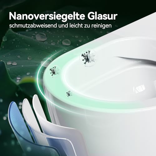 HOROW Wand WC Spülrandlos, Toilette WC mit Toilettendeckel mit Absenkautomatik, Hänge WC Runde mit Breiter Toilettensitz, Toilettenschüssel Weiß mit Nano, 52,5 cm lang