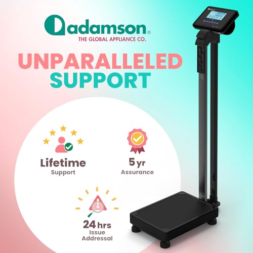 Image of Adamson M1 Medical Scale, 440 lb / 200 kg Capacity, BMI with Weight and Height, Professional Digital Scale for Body Weight, Home, Hospital, & Physicians, Heavy Duty - Black