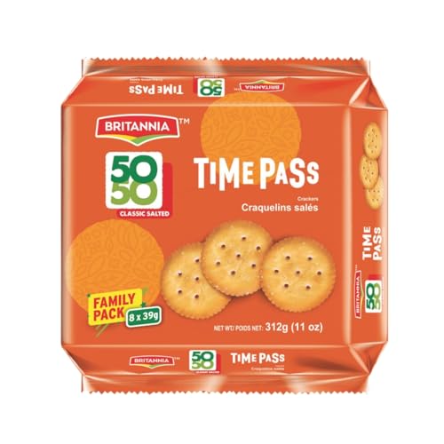 Britannia Time Pass Classic Salted Biscuits | Family Pack- 312 GM(11 oz)- 8 * 39gm | Light & Crispy Snack Perfect Tea-Time Treat - image 1