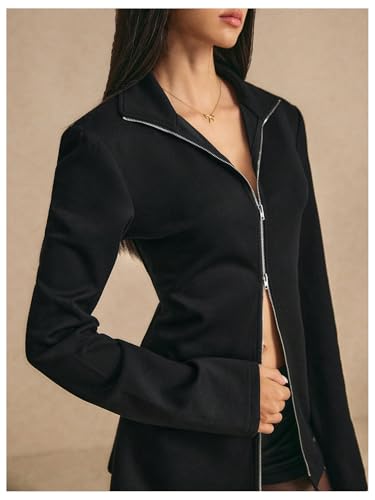 Verdusa Women's Zip Up Lightweight Cardigan Y2K Long Sleeve Fitted Collared Outwear4
