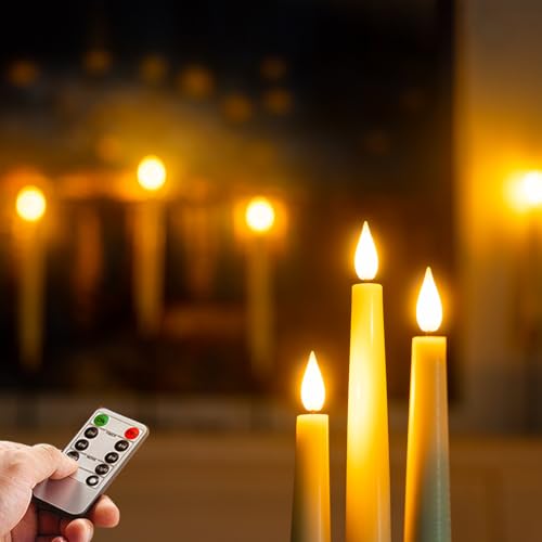 Image of Homemory Wax Window Candles with Remote Timer Dimmer, Battery Operated Candlesticks with Holders, Christmas LED Candlesticks for Window Home Part Decor, 6 Pcs Ivory