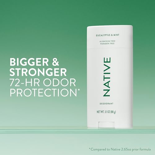 Image of Native Aluminum Free Deodorant, Eucalyptus & Mint, Large Size Stick, 72 Hour Odor Control, for Women & Men, Contains Naturally Derived Ingredients, 3.1 oz