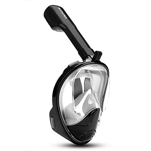 Vaincre 180Â° Full Face Snorkel Mask Panoramic View Anti-Fog,Anti-Leak Snorkeling Design with Adjustable Head Straps-See Larger Viewing Area Than Traditional Masks for Adults Youth (Black S/M)