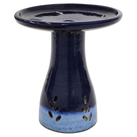 Sunnydaze Classic Outdoor Ceramic Bird Bath - High-Fired, Hand-Painted, UV and Frost Resistant Finish - Patio, Lawn, Garden Decorative Birdbath - Dark Blue