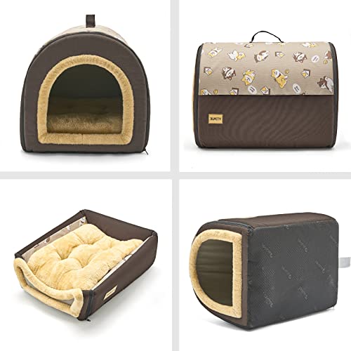 Jiupety Dog House Cozy, 2 In 1 Small Dog House, L Size For Small Medium Dog, Comfy Cave Portable House For Dogs, Brown #TOP2