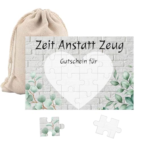 24-teilig Gutschein Puzzle mit Säckchen Zeit anstatt Zeug Gutschein zum selber ausfüllen - Geburtstagskarte personalisierte Geschenke für Freundin Frauen Männer Geburtstagsgeschenk