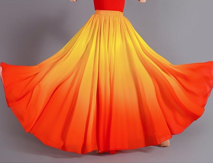 HEARTTOUCH Women's Fairy Lyrical Dance Skirt 720° Gradient Color Swing Maxi Skirt Ballet Modren Dance Costume for Performance (Typ G,95,Large)