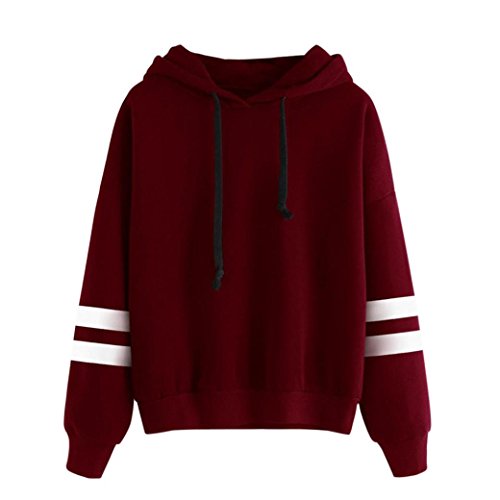 Lenfesh Femmes Loose Pull à Capuche Hoodie Sweat-Shirt Automne Hiver Pullover avec Poche (Asia L/FR 42-44, Vin)