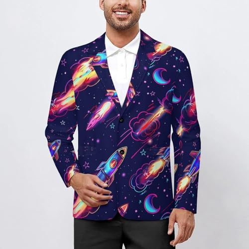 Neon Rocket Launch Men's Suits Dress Business Formal Suit Print Jackets Coat For Wedding Party2