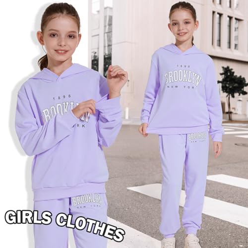 Image of Kids Girls Outfits 2 Piece Letter Print Hoodie Sweatshirt and Jogger Sweatpants with Pockets Clothing Sets for Girls