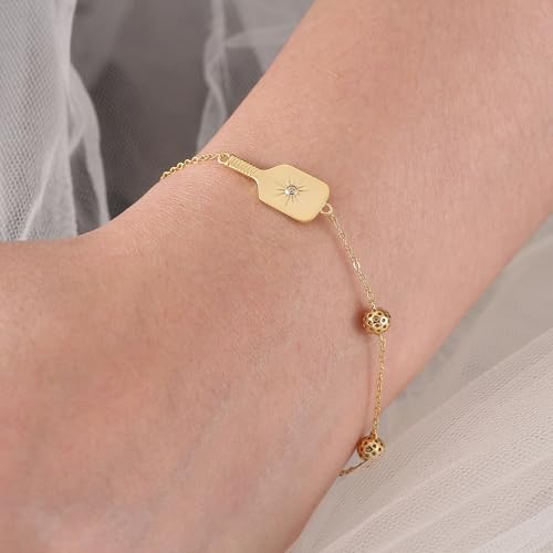 Play It Forward Gold Pickleball Bracelet | Women's Pickleball Paddle Jewelry - 18k Gold plated over Sterling Silver Pickleball Paddle Bracelet, Christmas Gift for Pickleball Players3