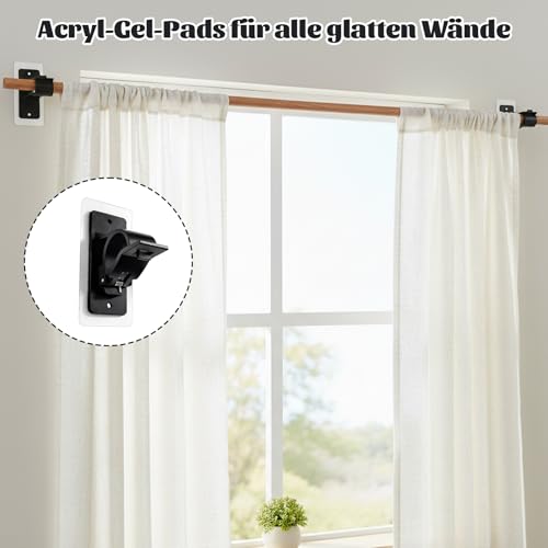 4 Stück Gardinenstangen Halterung Ohne Bohren – Selbstklebende Gardinenstange zum Kleben für Badezimmer & Küche – Robuste Wandhalterung für Stangen bis 3 cm