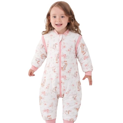 Image of LAT Winter Baby Sleep Bag with Feet,3-way zip Wearable Blanket with Removable Sleeves,Warm Sack for Toddler 2.5 TOG