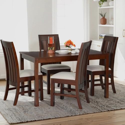 Image of Royaloak Muar Malaysian 4 Seater Dining Table Set | Mindy Veneer Table Top | Solid Wood | Cushioned Seats | Tapered Design Legs | Dining Table 4 Seater