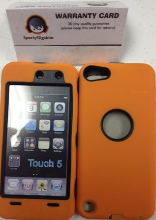iPod 5 Touch Defender Style case (Orange/Black) only by SportyGigabite + 30 Days warranty card.