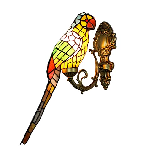 GAUUA Lámparas De Pared De Loro De 21 Pulgadas Lámpara De Pared De Vidrieras Estilo Tiffany Lámparas De Pared Vintage para Dormitorio Sala De Estar Pasillo Mesita De Noche, E27