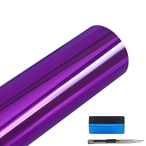Image of LZLRUN 1FT x 5FT Chrome Mirror Vinyl Wrap Adhesive Car Sticker Decal Film (Purple, 1.5FT x 5FT)