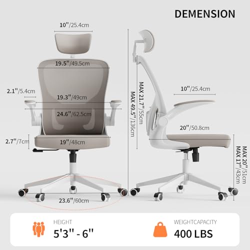 Image of Office Chair Ergonomic Desk Chair with Lumbar Support&Headrest&Flip-up Arms Height Adjustable Rocking Swivel High Computer Chair Multi-Angle from 90 to 125 with 350LBS Capacity(White+Khaki-2)