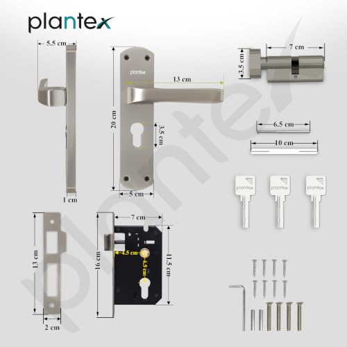 Image of Plantex Mortise Door Lock for Home /6-Lever Lock Mechanism with 3 Years of Warranty /Door Handle Lock with 3 Keys, Brass Lockbody & Cylinder - (8132-Matt)
