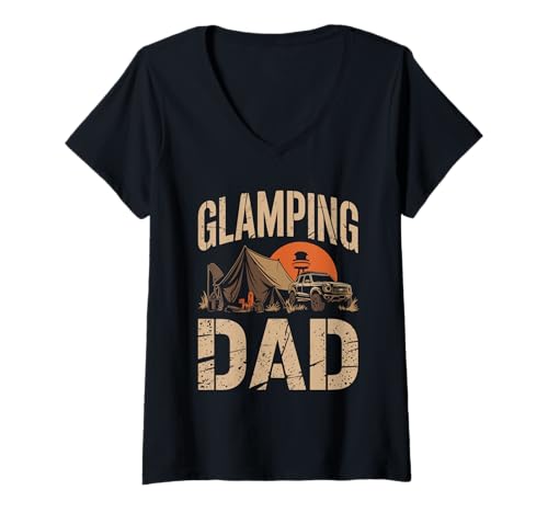Mujer Glamping Papá Vintage Camper Glamorous Camping Glamper Camiseta Cuello V