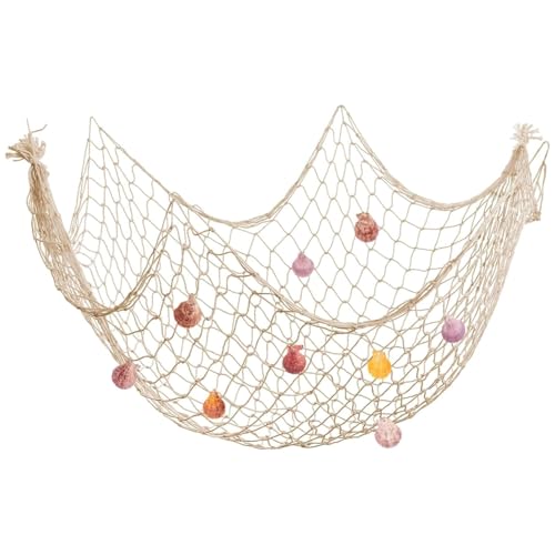 Fischernetz Deko mit Muscheln, 150x200cm Natürlichen Netz mit Muscheln, Mediterranen Stil Nautisches Fischnetz für Party, Zuhause, Hochzeit, Party,...