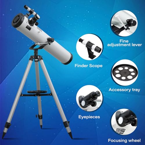Image of Reflector Telescope, (35X-875X) Focal Length Astronomy Reflector Telescopes for Adults and Kids-with 3 Eyepieces,5X Barlow Lens,Moon Filter and Smartphone Adapter