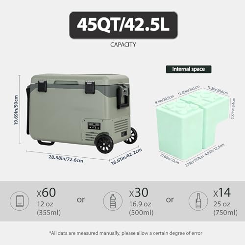 Image of GS40W Portable Wheeled Car Freezer,45Quart 12V Car Refrigerator with Dual Zone,Electric Compressor Cooler -4℉~68℉ for Camping, RV, Truck, Travel, Outdoor