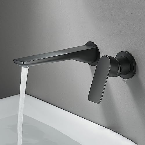 Grifo de pared empotrado negro mate para baños nórdicos de dos agujeros frío y caliente