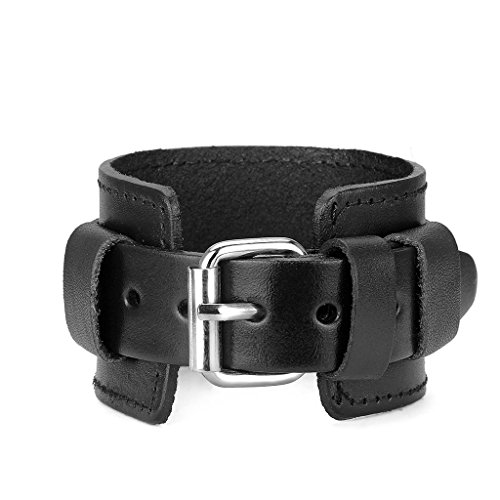 Leather Bracelet for Men Wrist Cuffs Leather Arm Bands Punk Leather Wristband Black Leather Cuff Bracelet for Women4